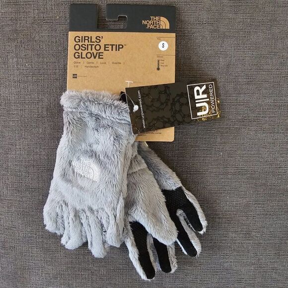 The North Face Kids Girls Meld Grey Osito Etip Gloves Size Small - Picture 3 of 13